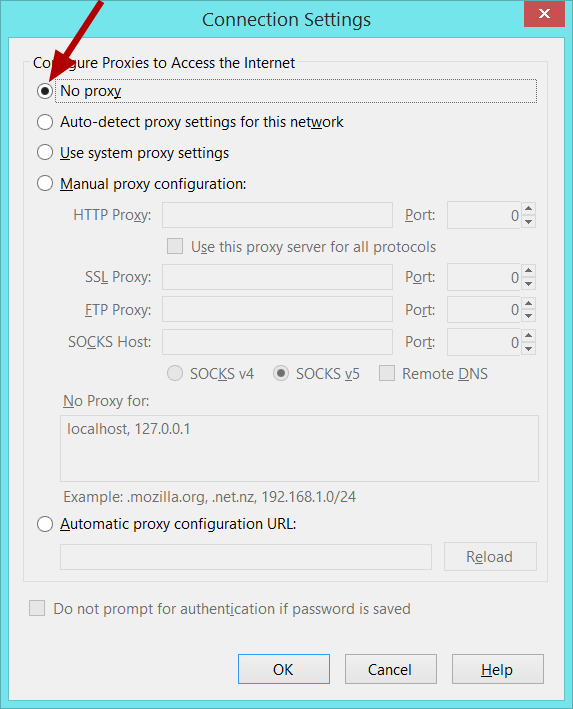 firefox no proxy settings